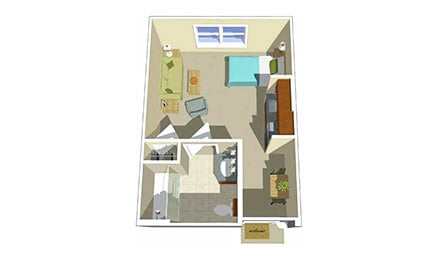 Assisted Living Magnolia Studio One Bath Three Hundred Thirty Square Feet