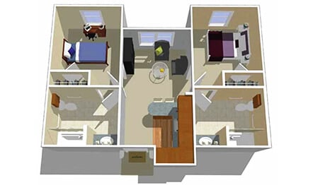 Assisted Living Maple Two Bed Two Bath Six Hundred Seventy Square Feet